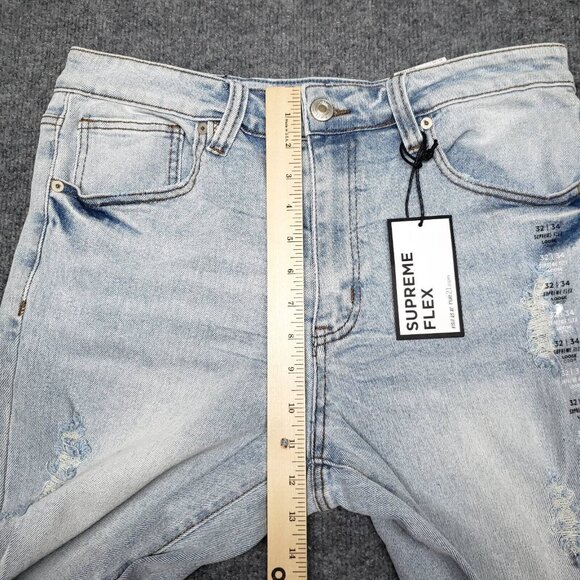 Rue21 Jeans Mens 32X34 Blue Denim Loose Crop Supreme Flex Distressed Stretch New - Picture 7 of 12